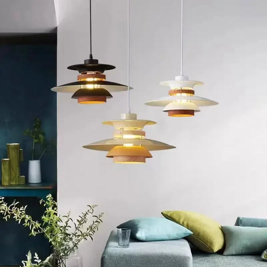 Danish Design Iron Pendant Light E27 LED Chandelier Nordic Colorful Umbrella Lamp Dinning Table Ceiling Decor Kitchen Droplight