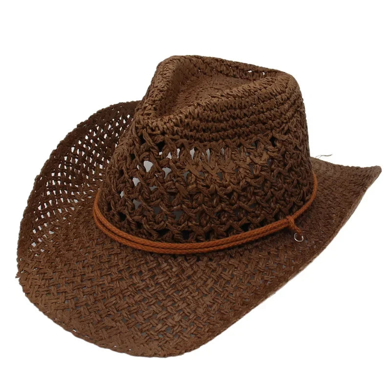 Vintage Western Cowboy Sun Hat Men Women Straw Hat Outdoor Travel  Ethnic Style Gift UV Protection Cap Chapeau Beach Hat