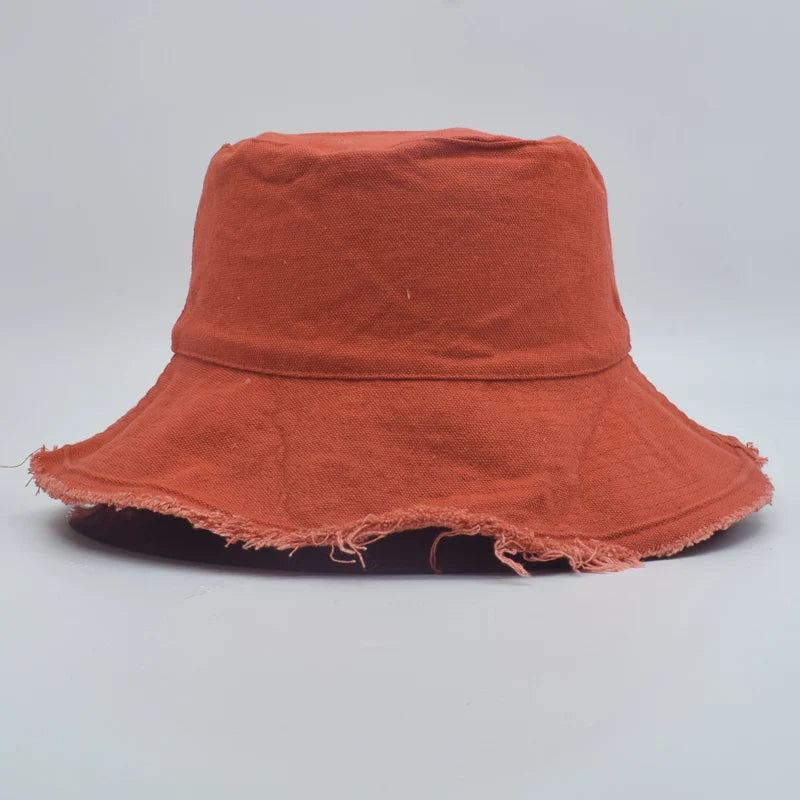 MAXSITIU Cotton Fringed Fisherman Cap Soft Aluminum Wire Shape Water Wash Bucket Hat Women's Four Seasons Solid Outing Basin Hat