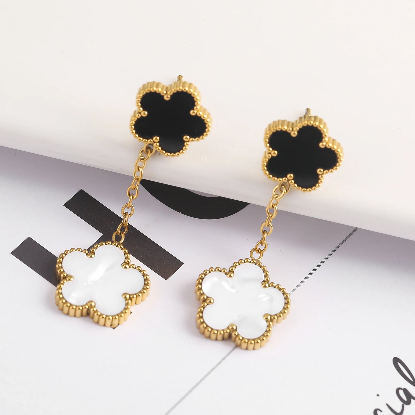 New Design Of Tassel Earrings Plum Blossom Plant Jewelry Set For Women Asymmetrical Stainless Steel Non Fading Clover