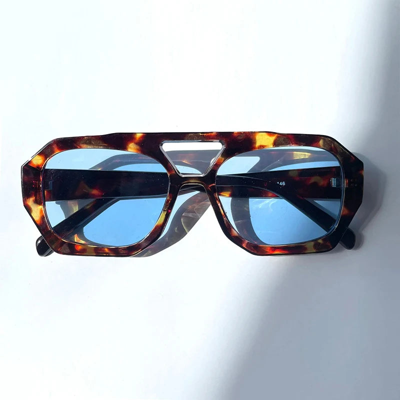 Retro Double Bridges Women's Sunglasses Big Frame Leopard Brown Gradient Eyewear Fashion Brand Designer Sun Glasses Men Shades