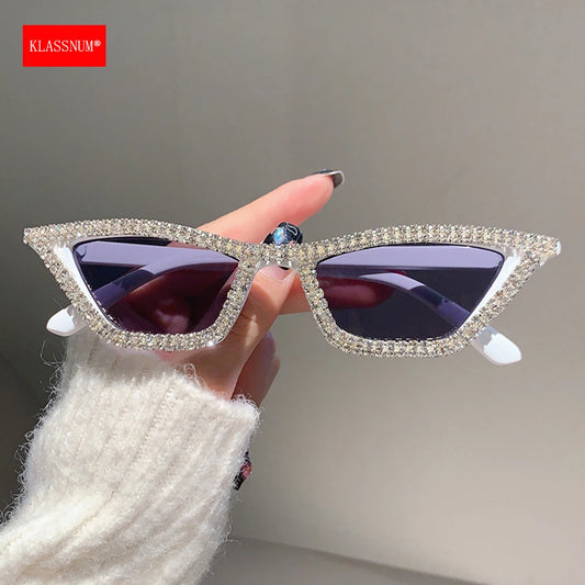 KLASSNUM Luxury Cat Eye Sunglasses Women Men Fashion Diamond Triangle Brand Designer Glitter Sun Glasses UV400 Shades Eyeglasses