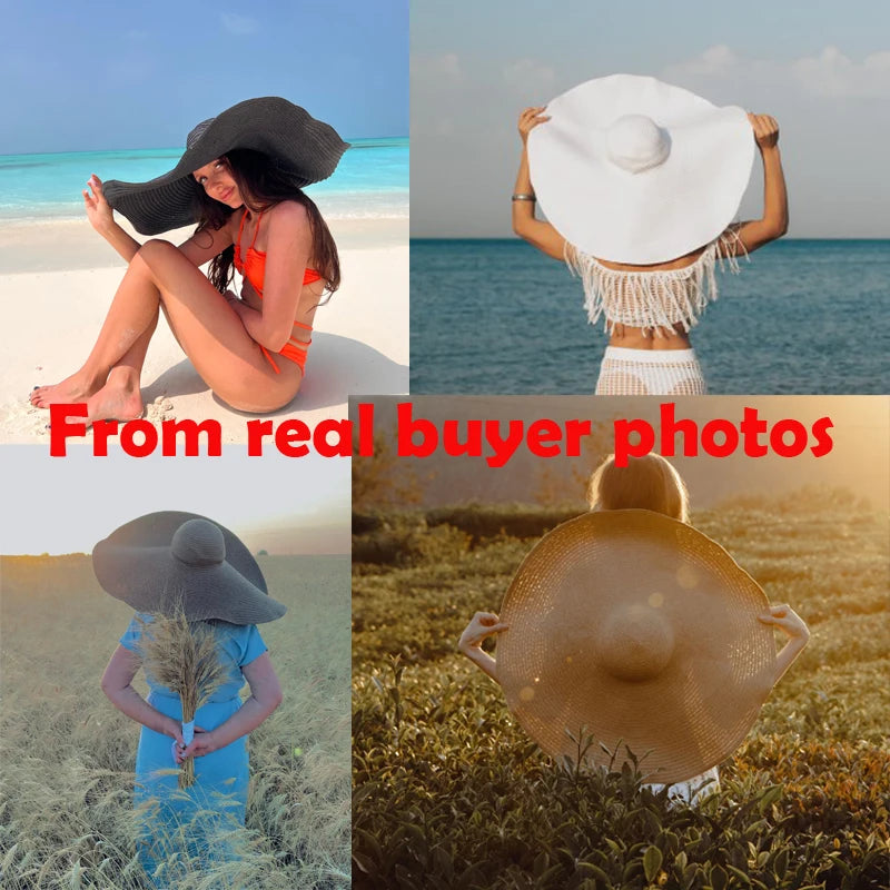 Summer 70cm Large Wide Brim Sun Hats For Women Oversized Beach Hat Foldable Travel Straw Hat Lady UV Protection Sun Shade Hat