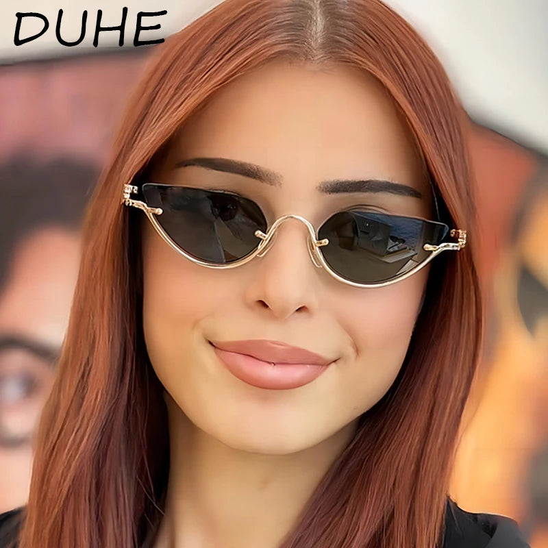 New Lower Half-frame Cat-Eye Sunglasses, Luxury And High-End Metal Sunglasses, Retro Fashion Sunglasses With Concave Shape UV400