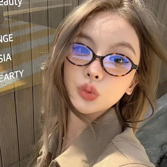Vintage Oval Sunglasses NEW Women Luxury Brand Designer Small Oval Anti Blue Light Glasses Retro Fashion Men Leopard Eyegalsses