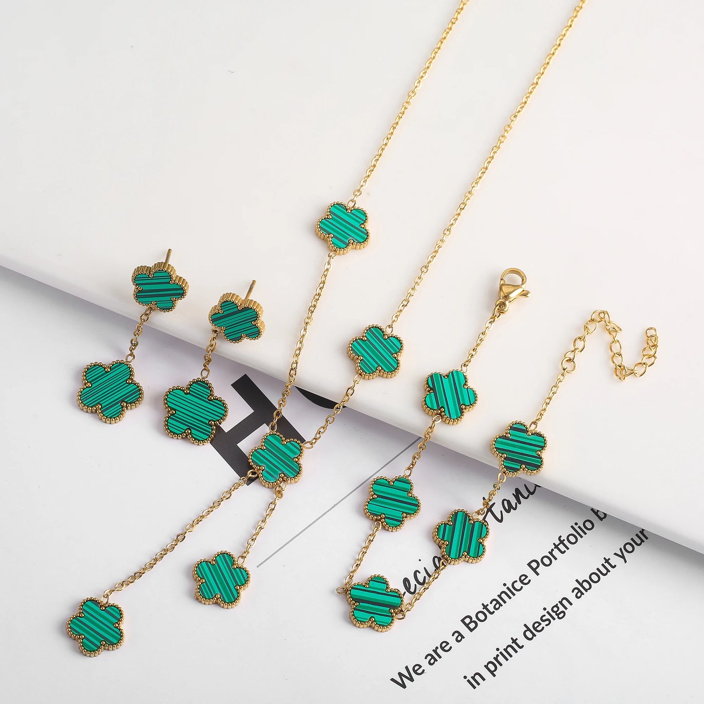 New Design Of Tassel Earrings Plum Blossom Plant Jewelry Set For Women Asymmetrical Stainless Steel Non Fading Clover