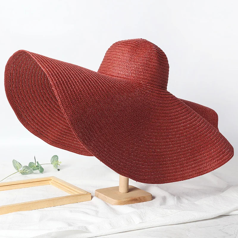 Summer 70cm Large Wide Brim Sun Hats For Women Oversized Beach Hat Foldable Travel Straw Hat Lady UV Protection Sun Shade Hat