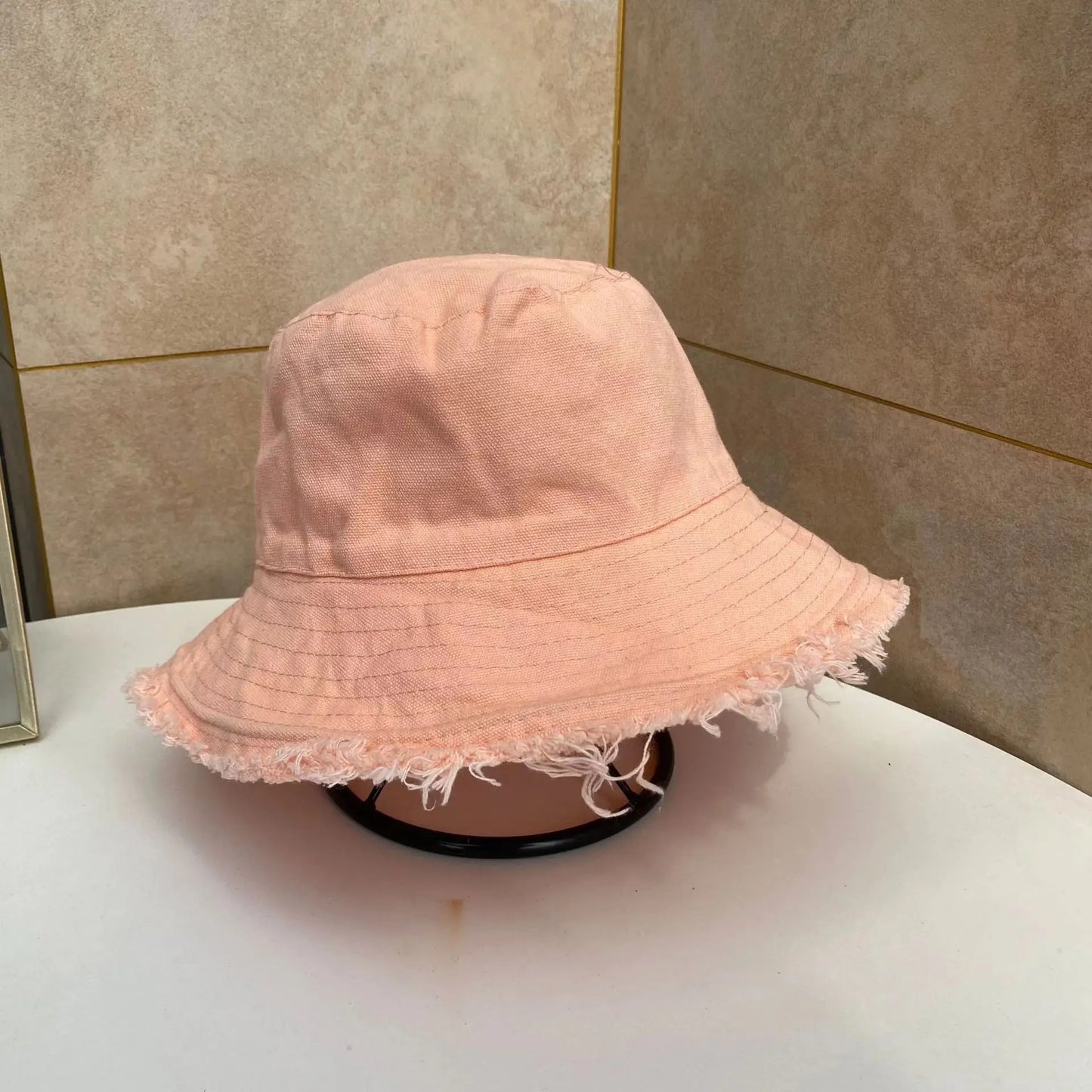 MAXSITIU Cotton Fringed Fisherman Cap Soft Aluminum Wire Shape Water Wash Bucket Hat Women's Four Seasons Solid Outing Basin Hat