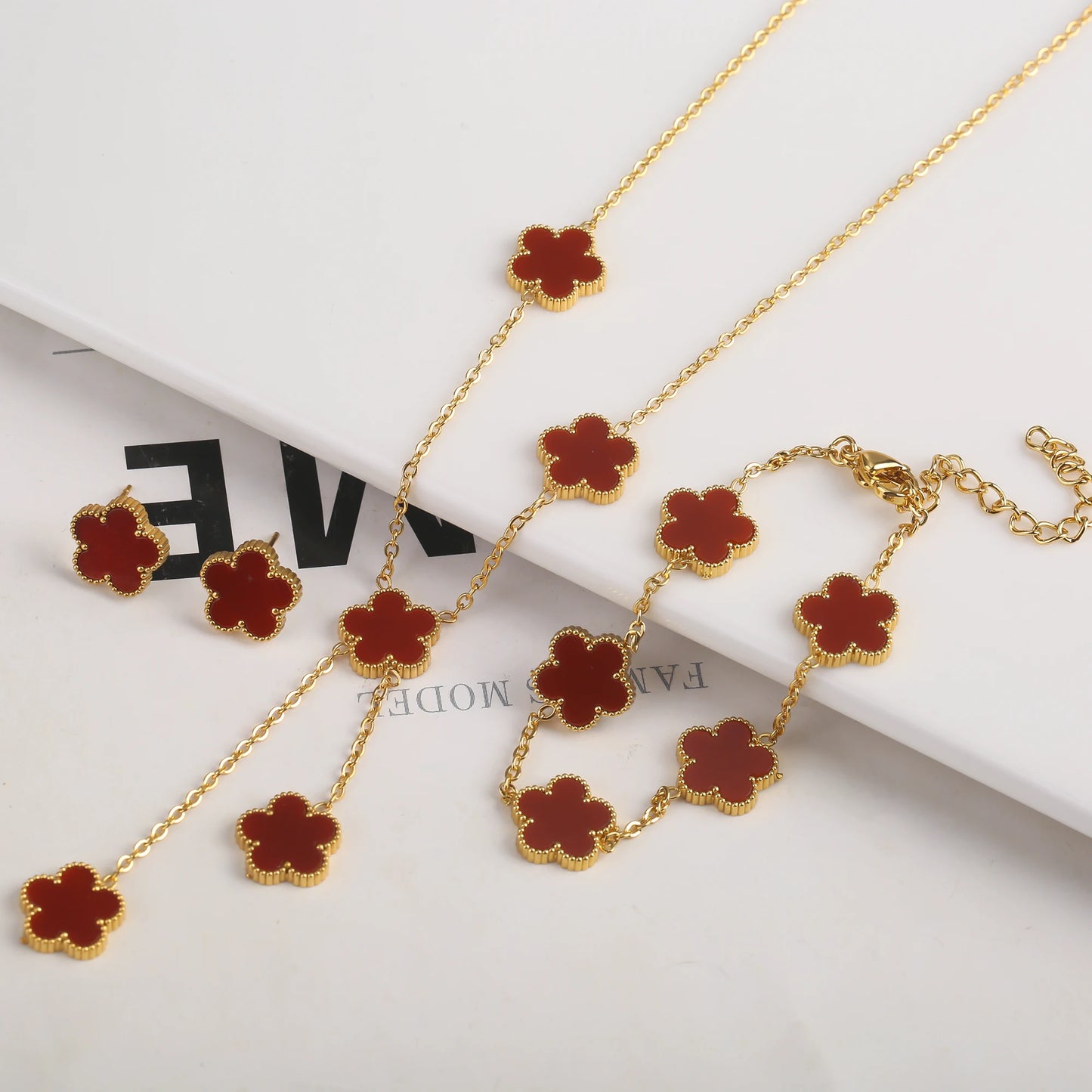 New Design Of Tassel Earrings Plum Blossom Plant Jewelry Set For Women Asymmetrical Stainless Steel Non Fading Clover