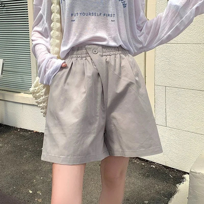 2025 Lady Classic One Button Short Pants Girls Comfortable High Waisted Wash Cotton Shorts Women Korean Casual Vacation Slacks