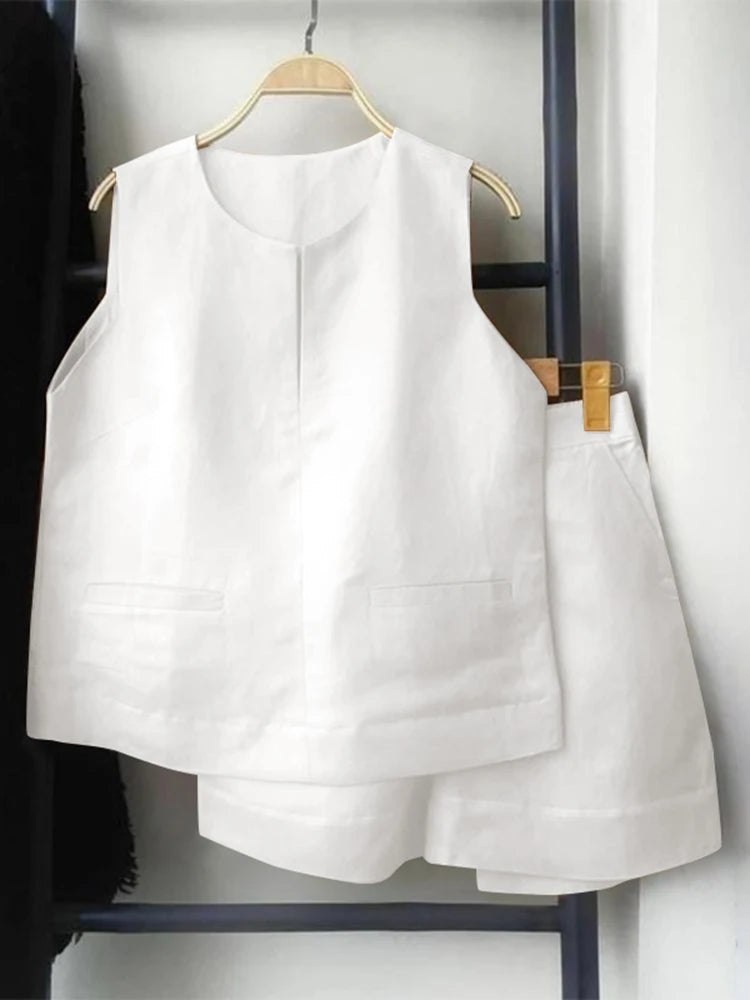 Casual Loose Sleeveless Tank and Shorts ZANZEA Women Summer 2pcs Short Sets Fashion Solid Tracksuit Sexy Pocket Matching Suits