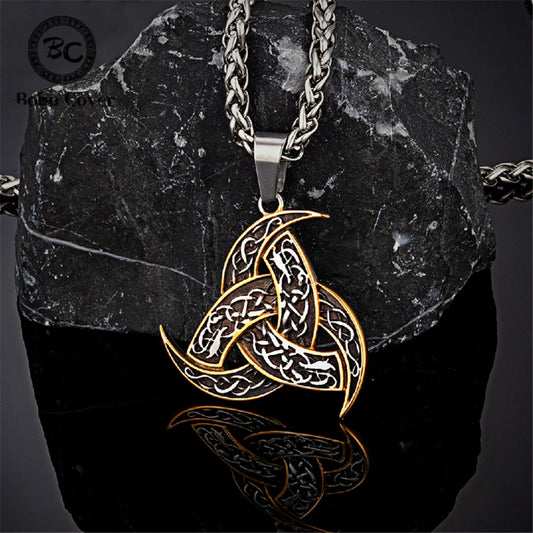 Men Celtics Knot Trinity Pendant Necklace Stainless Steel Norse Runes Slavic Icelandic Jewelry Vikings Amulet Vintage Male Gifts