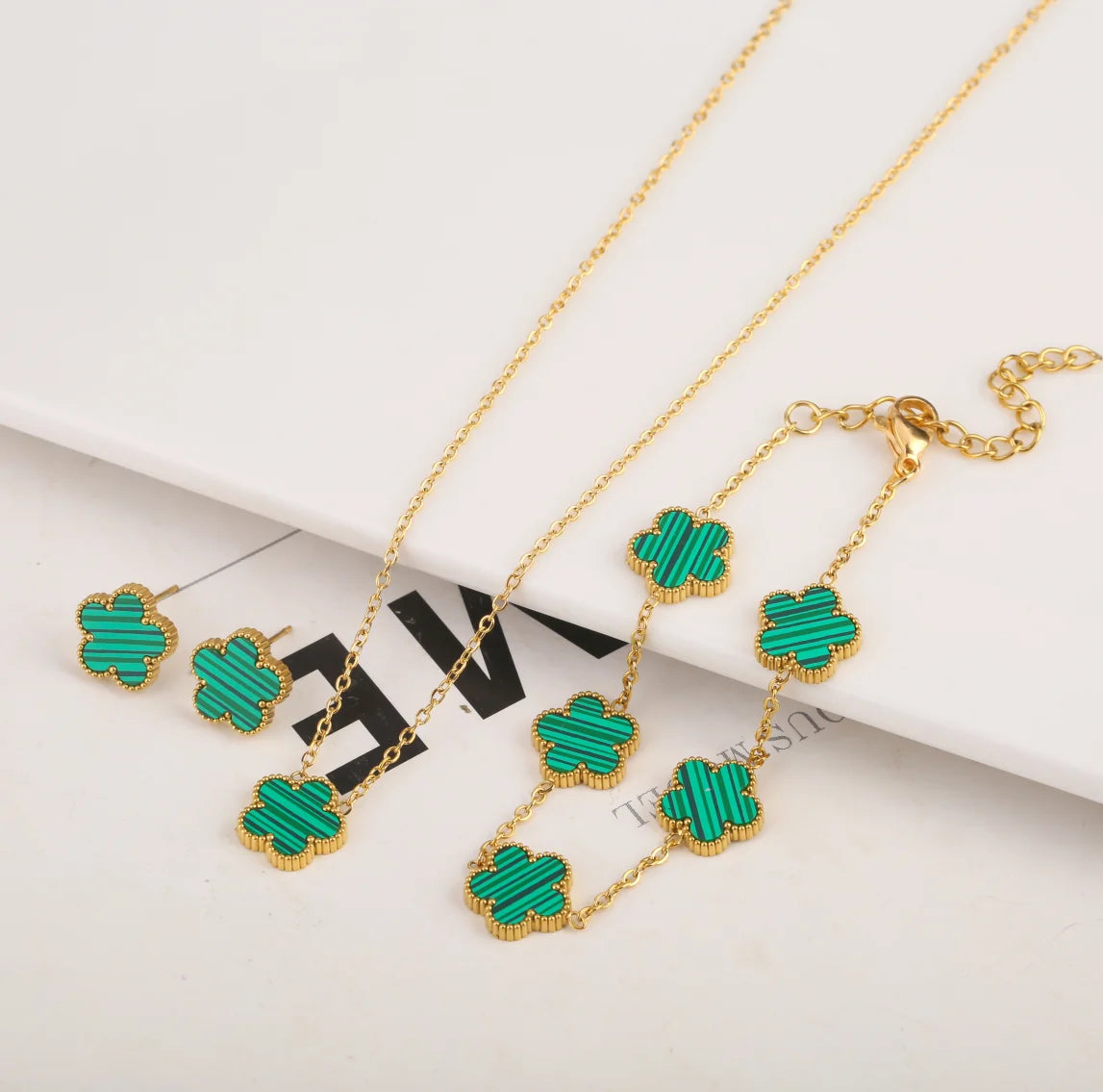 New Design Of Tassel Earrings Plum Blossom Plant Jewelry Set For Women Asymmetrical Stainless Steel Non Fading Clover