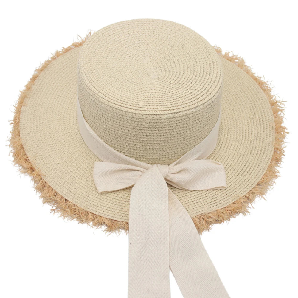 Summer Sun Protection Woven Women'S Straw Hat, Bow Tie, Elegant Beach Hat, Large Brim Sun Hat For Vacation