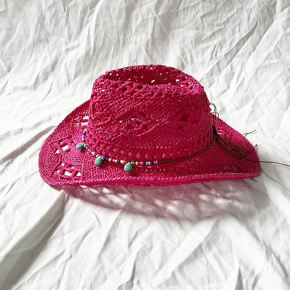Lake Blue Cowboy Straw Hat 2023 Western Cowboy Sun Hat Spring Knight Hat Unisex Jazz Hat Summer Wide brimmed Hat sombrero hombre