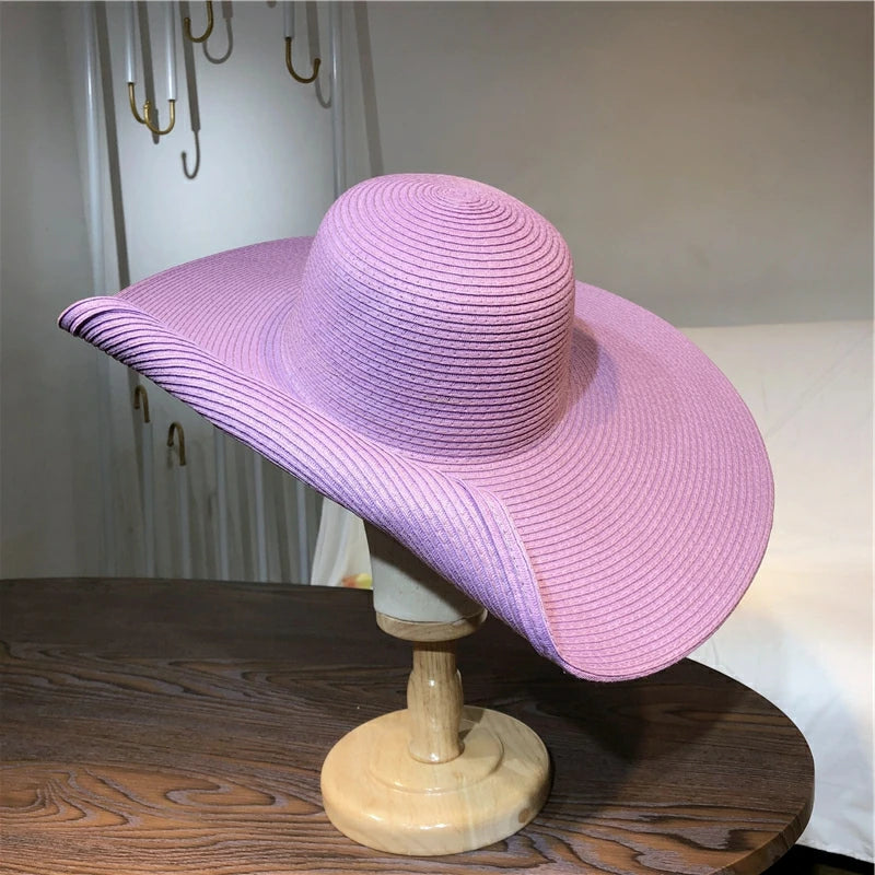 White punk straw hat 25cm large brim hat wholesale sun hat ultra-thin breathable summer sun hat straw hat travel men and women