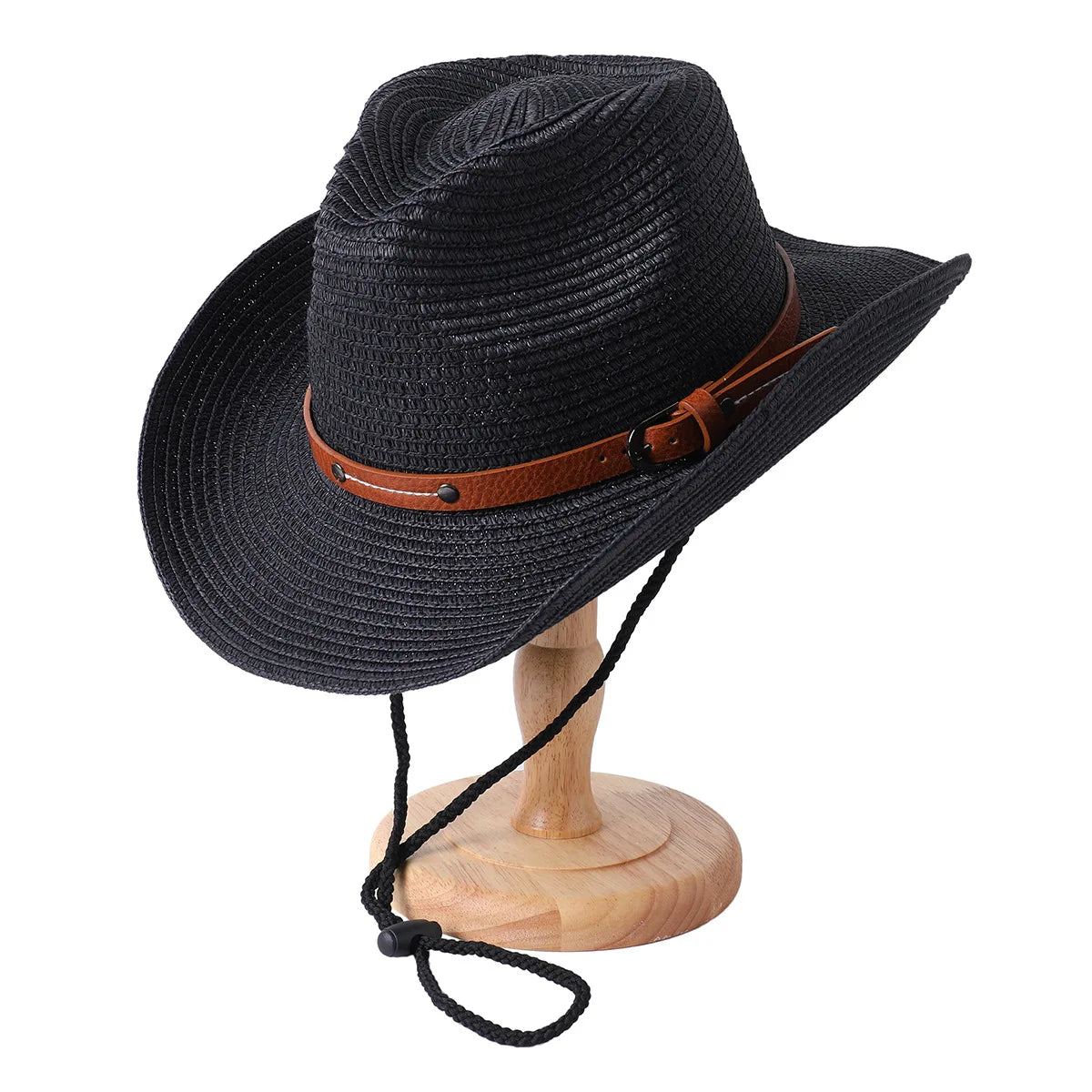 Foldable Unisex Wide Brim Straw Cowboy Hat, Sun Protection Western Cowgirl/Cowboy Hat, Summer Beach Sun Hat With Wind Lanyard