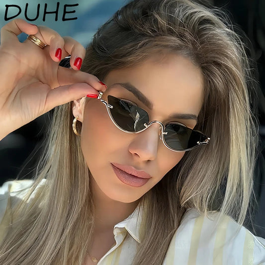New Lower Half-frame Cat-Eye Sunglasses, Luxury And High-End Metal Sunglasses, Retro Fashion Sunglasses With Concave Shape UV400