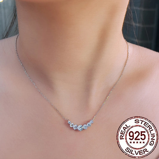 CWWZircons Pure 925 Sterling Silver Round Cubic Zirconia Pendant Necklaces Fine Chain Festive Party Jewelry Gift for Women SD042