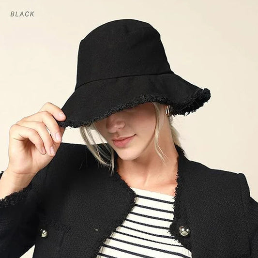 Cotton Fringed Bucket Hat  Soft Fisherman Cap  Aluminum Wire Shape Water Wash  Women's Four Seasons Solid Outing Basin Hat