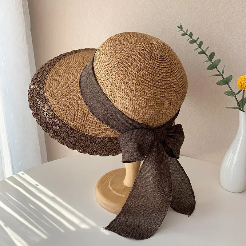 New Straw Hat Summer Women's Beach Big Brim Beach Outdoor Sun Protection and Sunshade Hat Holiday Foldable Straw Hat Sun Hat