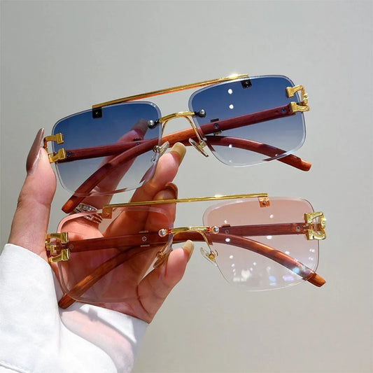 Vintage Man Double Beam Sunglasses Women Frameless Clear Square Black Red Eye Glasses Eyeglasses New Sunglasses Men