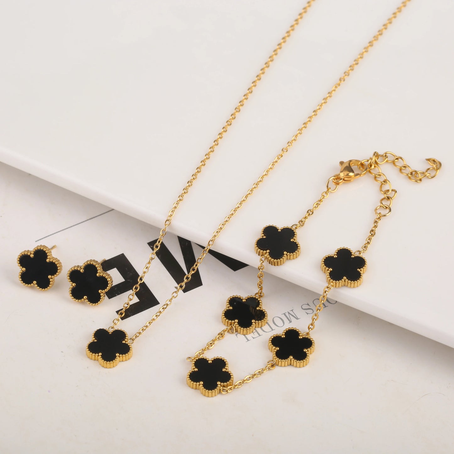 New Design Of Tassel Earrings Plum Blossom Plant Jewelry Set For Women Asymmetrical Stainless Steel Non Fading Clover