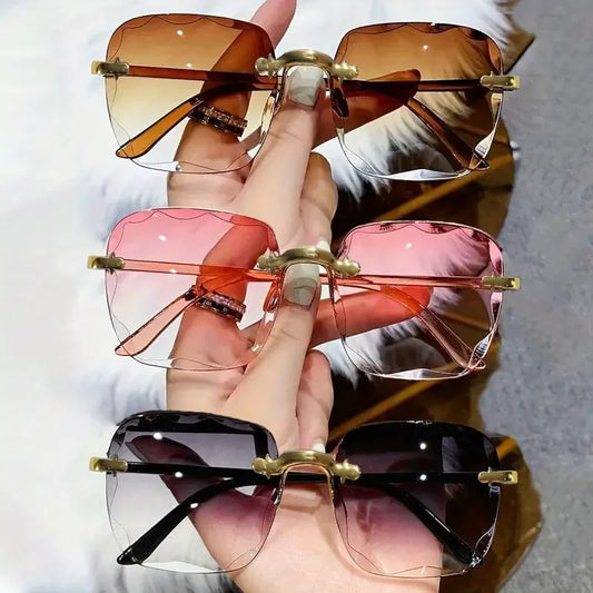 Square Rimless Sunglasses Women Luxury Brand Designer Summer Red Glasses Fashion Sun glasses For Men UV400 Shades Oculos
