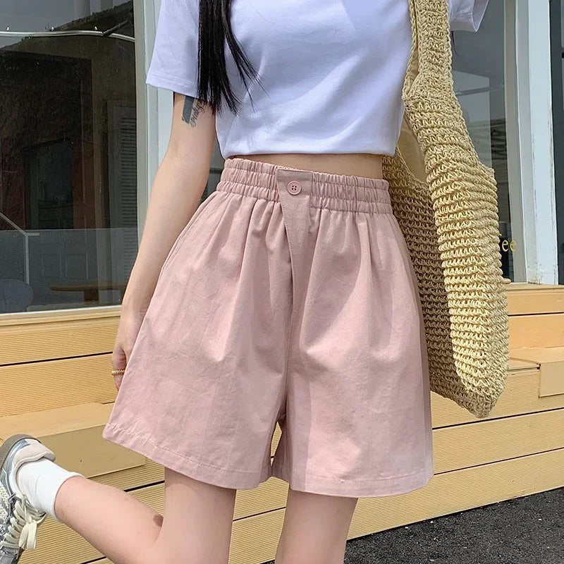 2025 Lady Classic One Button Short Pants Girls Comfortable High Waisted Wash Cotton Shorts Women Korean Casual Vacation Slacks