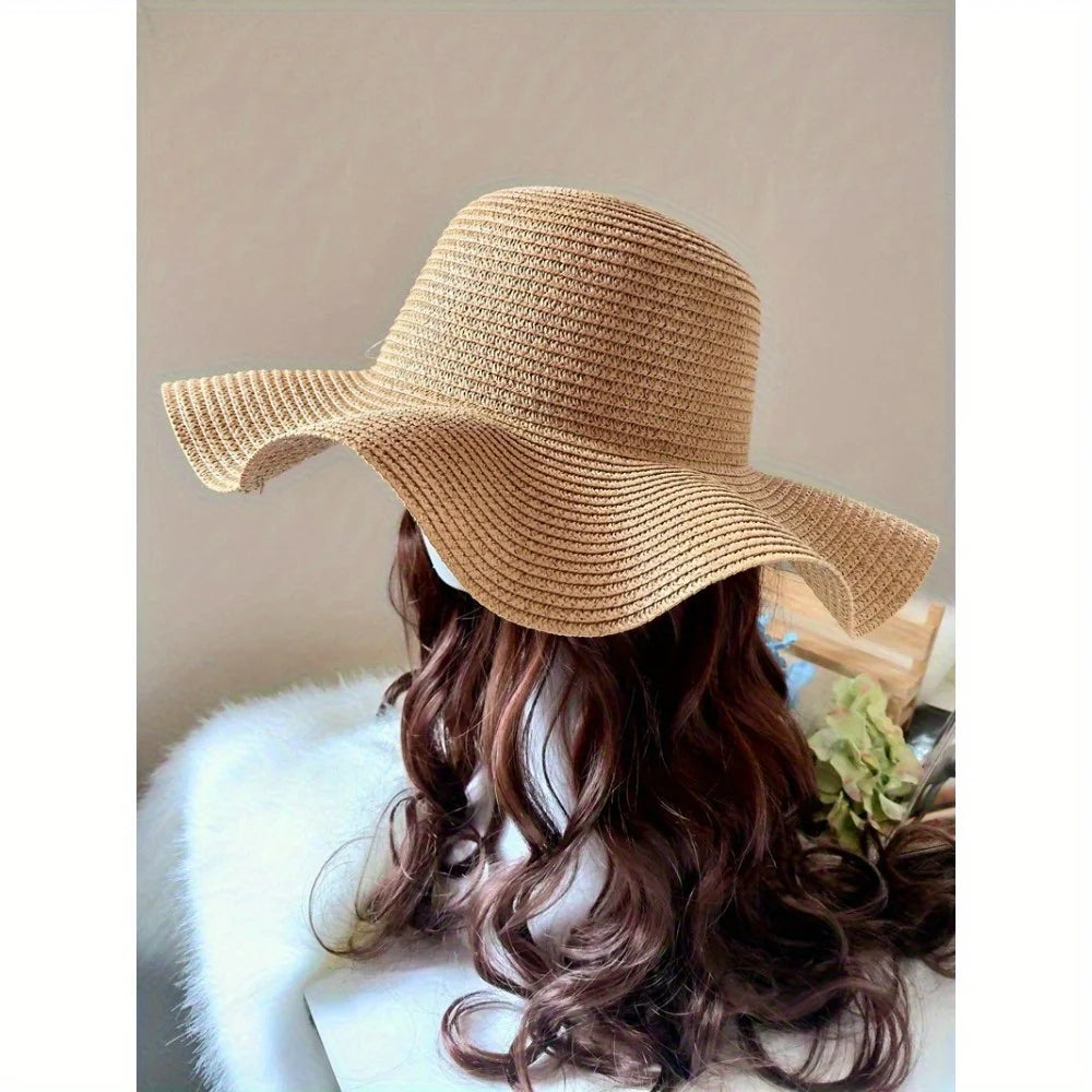 1 Women's Summer Wave Edge Straw Hat - Breathable Hat, Non Elastic, Ideal for Outdoor Holiday Travel and Giving Gifts