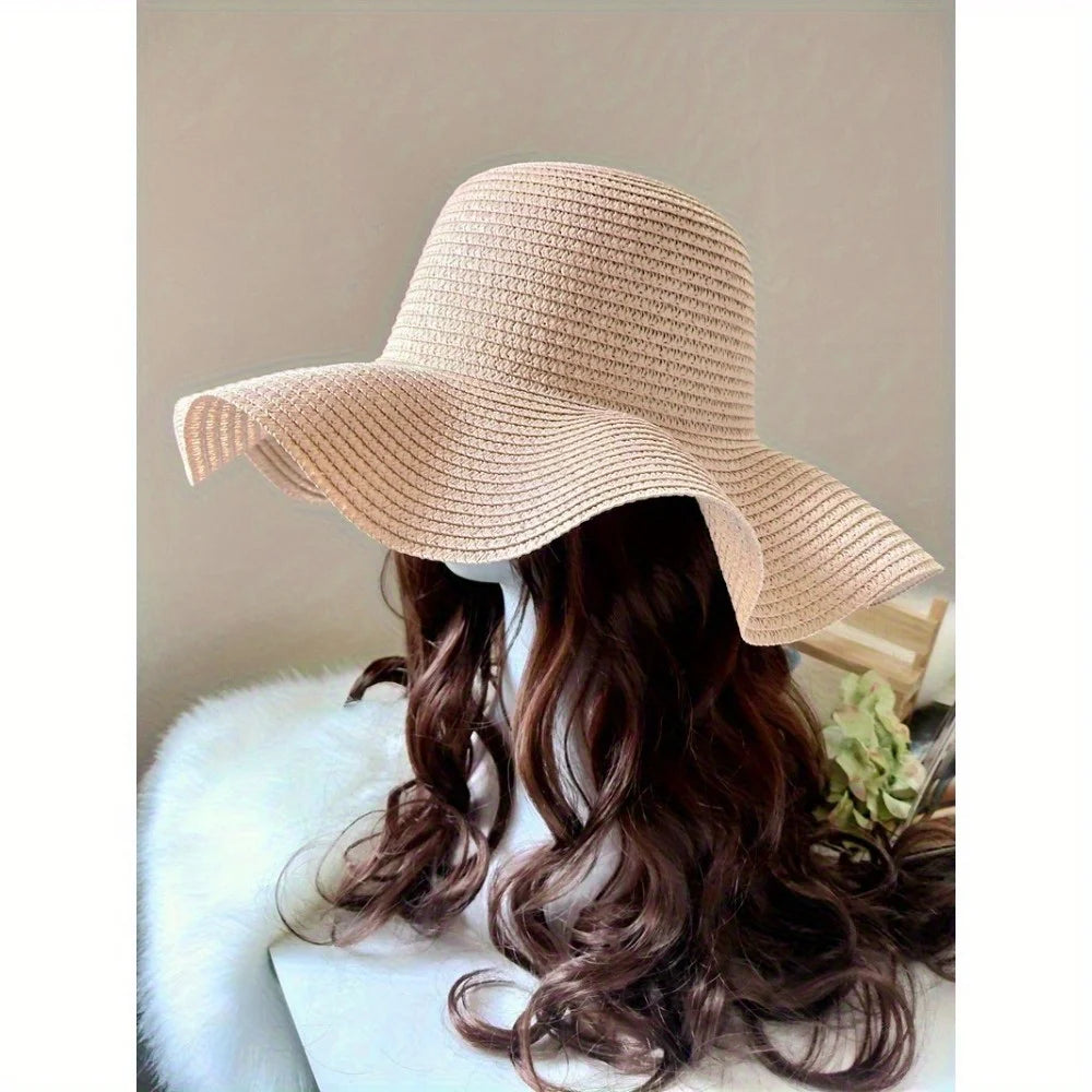 1 Women's Summer Wave Edge Straw Hat - Breathable Hat, Non Elastic, Ideal for Outdoor Holiday Travel and Giving Gifts
