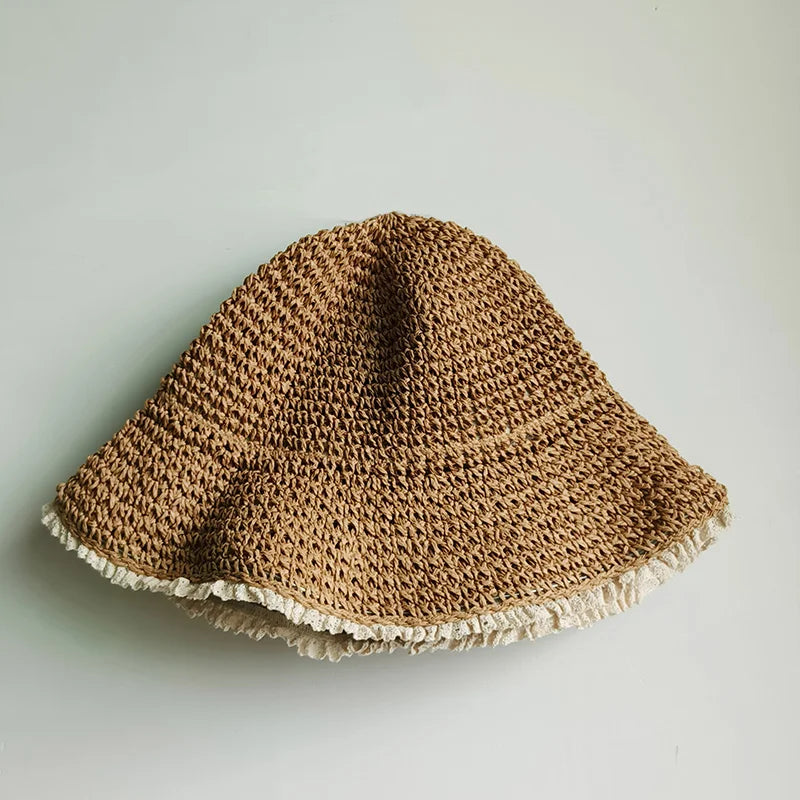 women straw hat summer Rainbow Striped Crochet Woven Straw Bucket Hat sun hat fashion Foldable straw hat travel