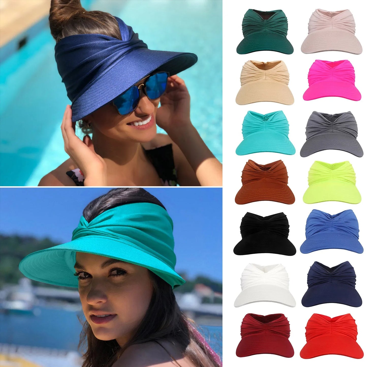 Beach Sun Visor Beach Women Soft Foldable Wide Brim Bucket Caps Pleated Women's Sun Hat Wide Brim Women's Outdoor Sports Hats